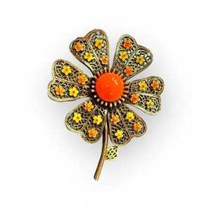 Vintage ‘Art’ Multicolored Enamel Flower Brooch & Clip Earrings